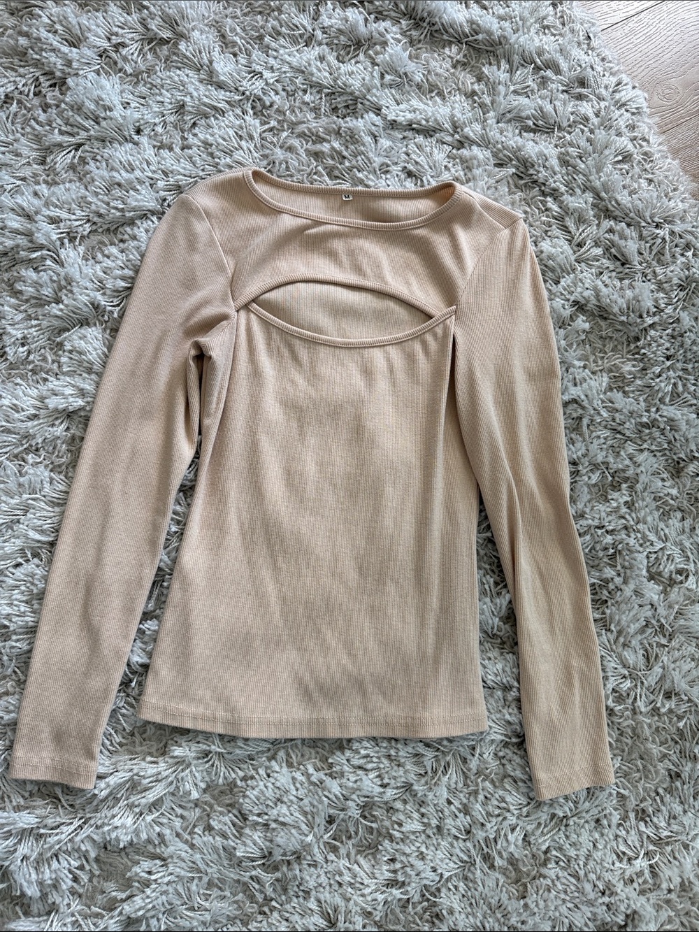Long Sleeve Cutout Top in Beige